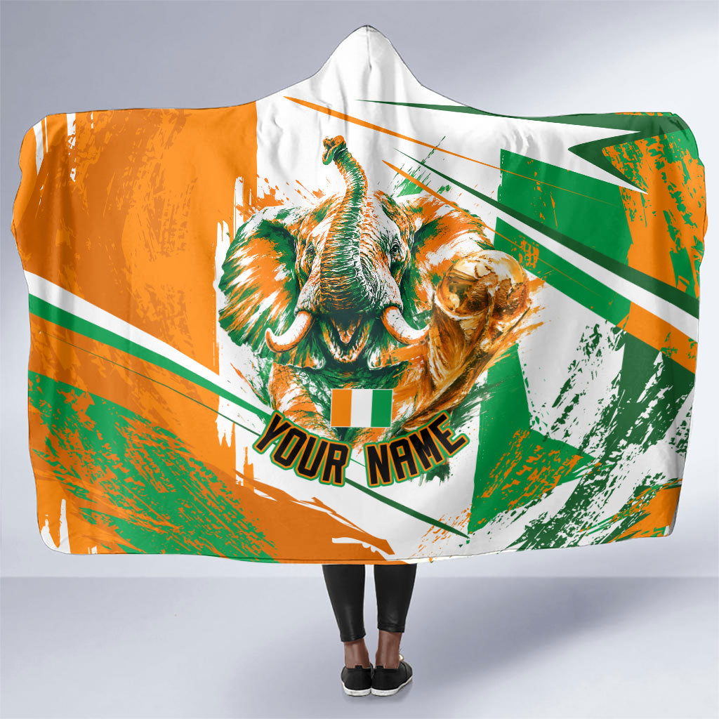 Personalized Ivory Coast Football Hooded Blanket African Elephant Trophy
