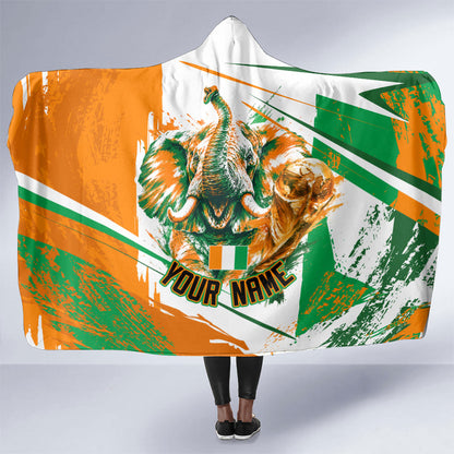 Personalized Ivory Coast Football Hooded Blanket African Elephant Trophy