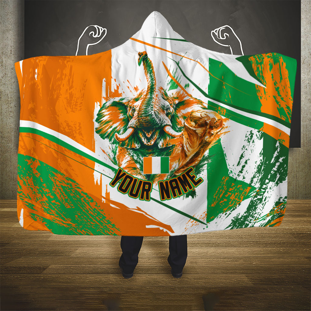 Personalized Ivory Coast Football Hooded Blanket African Elephant Trophy