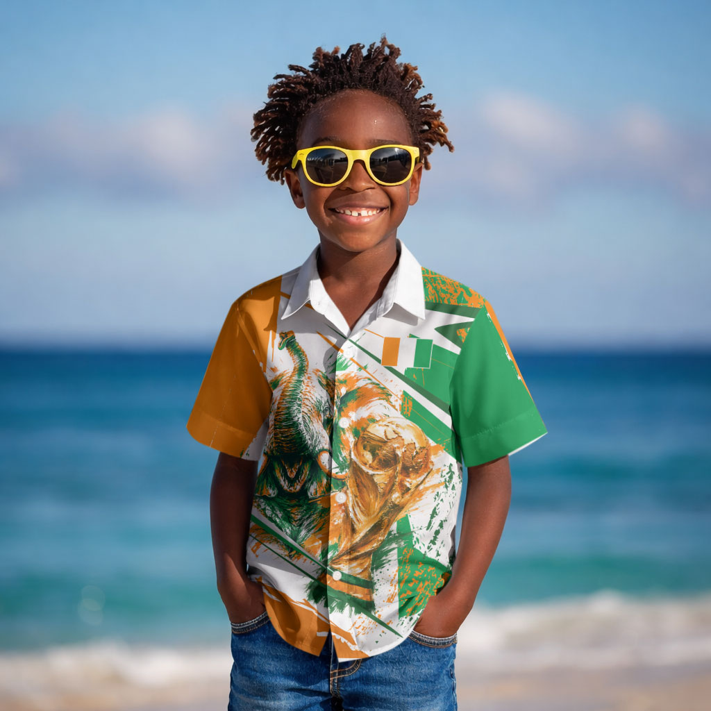 Personalized Ivory Coast Football Kid Hawaiian Shirt African Elephant Trophy