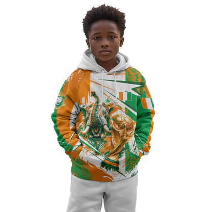 Personalized Ivory Coast Football Kid Hoodie African Elephant Trophy