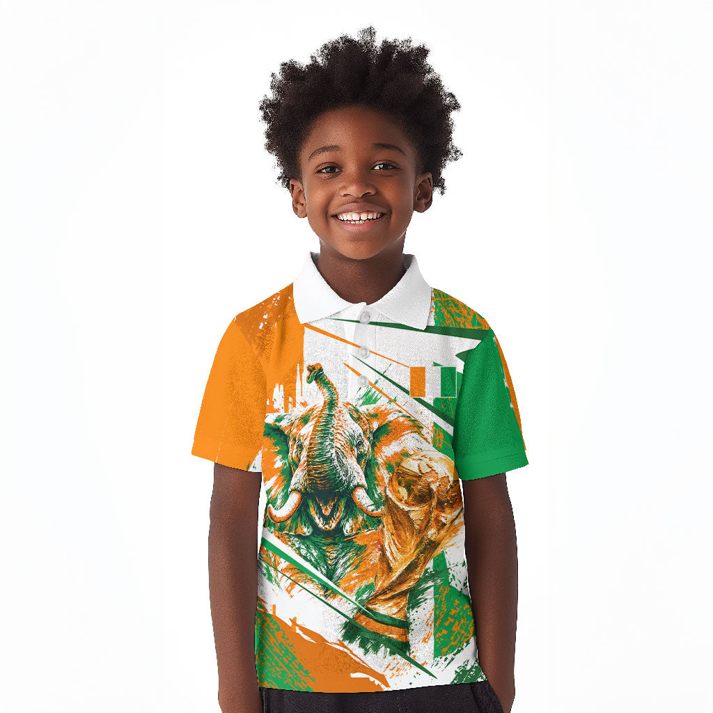 Personalized Ivory Coast Football Kid Polo Shirt African Elephant Trophy