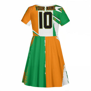 Personalized Ivory Coast Football Kid Short Sleeve Dress African Elephant Trophy