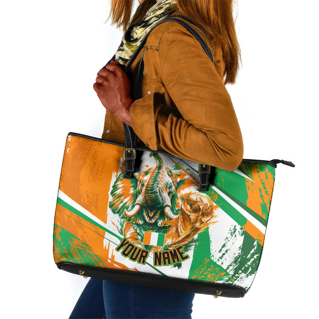 Personalized Ivory Coast Football Leather Tote Bag African Elephant Trophy