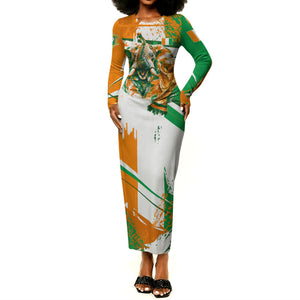 Personalized Ivory Coast Football Long Sleeve Bodycon Dress African Elephant Trophy