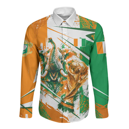 Personalized Ivory Coast Football Long Sleeve Button Shirt African Elephant Trophy
