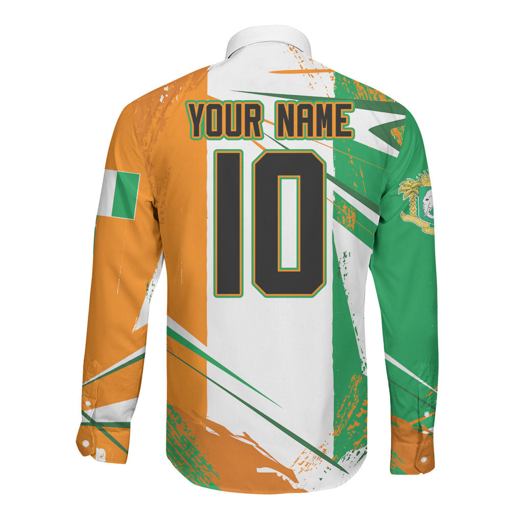 Personalized Ivory Coast Football Long Sleeve Button Shirt African Elephant Trophy
