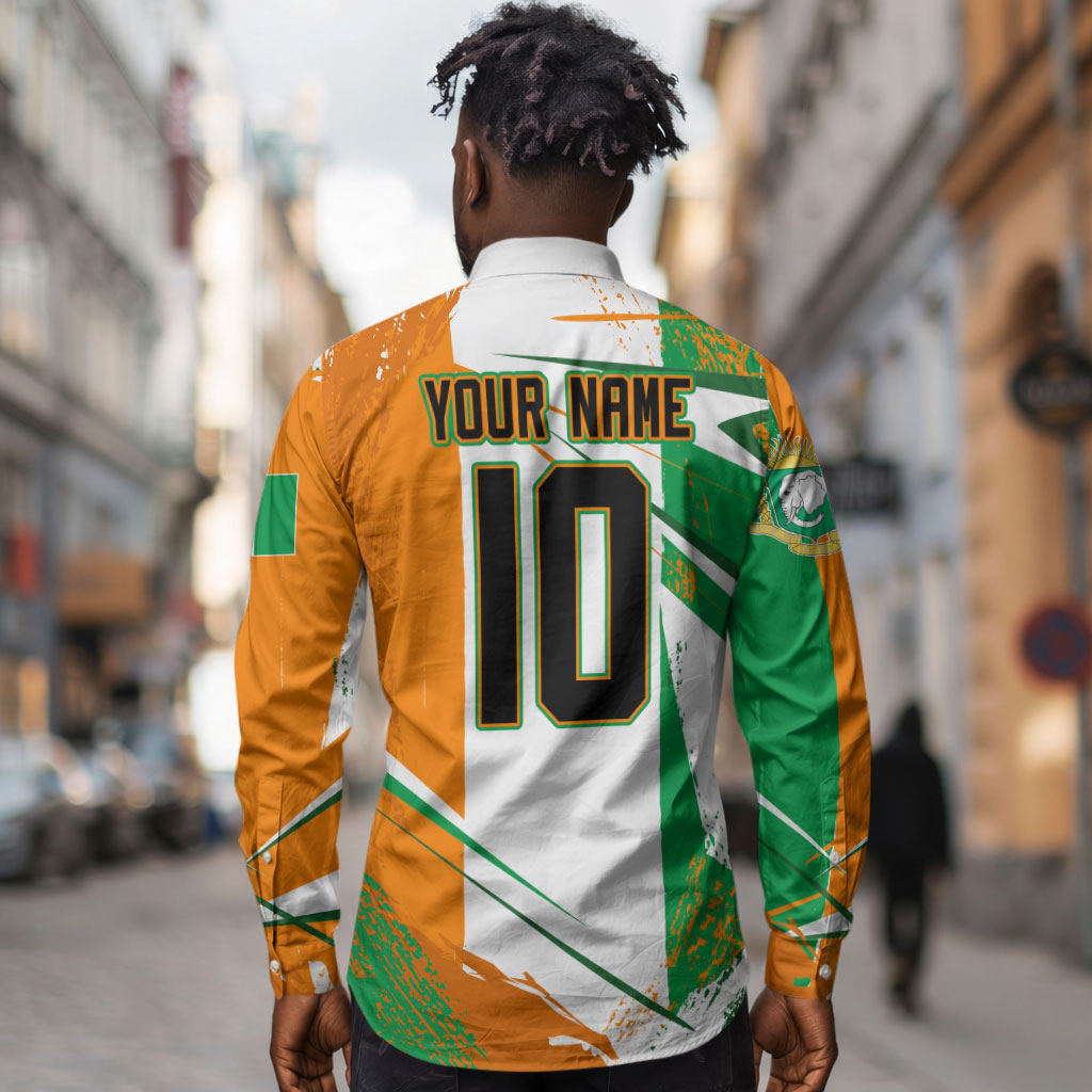 Personalized Ivory Coast Football Long Sleeve Button Shirt African Elephant Trophy