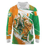 Personalized Ivory Coast Football Long Sleeve Polo Shirt African Elephant Trophy
