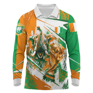 Personalized Ivory Coast Football Long Sleeve Polo Shirt African Elephant Trophy
