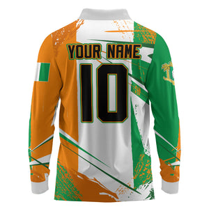 Personalized Ivory Coast Football Long Sleeve Polo Shirt African Elephant Trophy