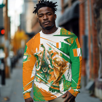 Personalized Ivory Coast Football Long Sleeve Shirt African Elephant Trophy