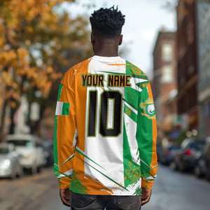 Personalized Ivory Coast Football Long Sleeve Shirt African Elephant Trophy