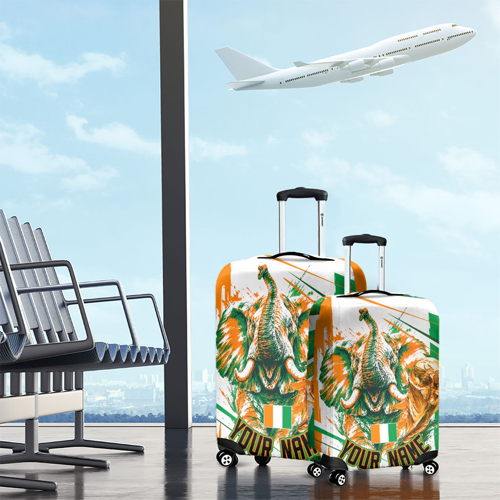 Personalized Ivory Coast Football Luggage Cover African Elephant Trophy