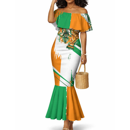 Personalized Ivory Coast Football Mermaid Dress African Elephant Trophy