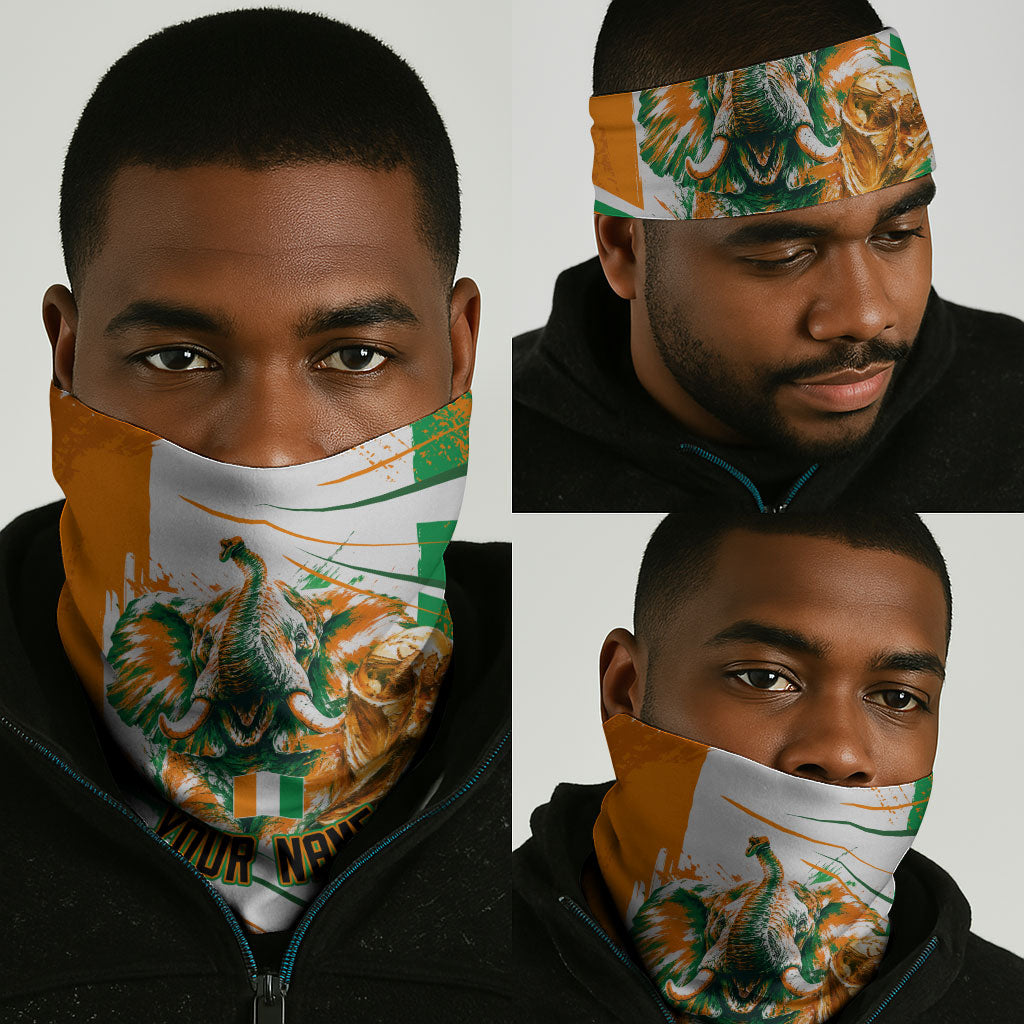 Personalized Ivory Coast Football Neck Gaiter African Elephant Trophy
