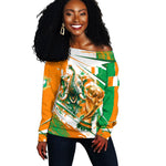 Personalized Ivory Coast Football Off Shoulder Sweater African Elephant Trophy