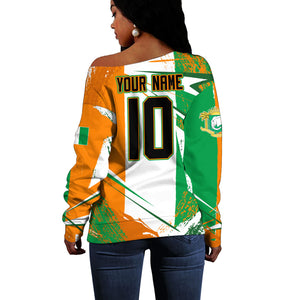 Personalized Ivory Coast Football Off Shoulder Sweater African Elephant Trophy