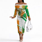 Personalized Ivory Coast Football Off The Shoulder Long Sleeve Dress African Elephant Trophy
