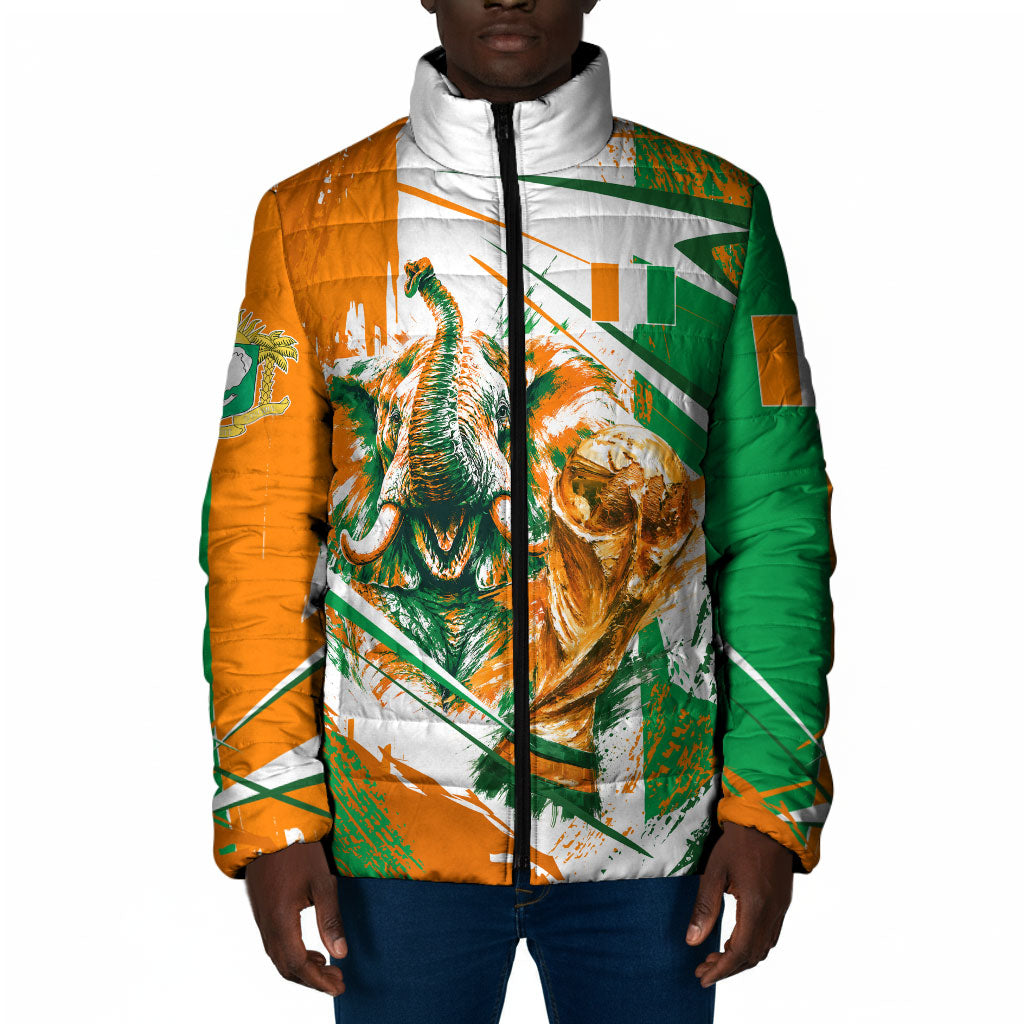 Personalized Ivory Coast Football Padded Jacket African Elephant Trophy