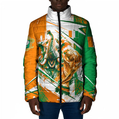 Personalized Ivory Coast Football Padded Jacket African Elephant Trophy