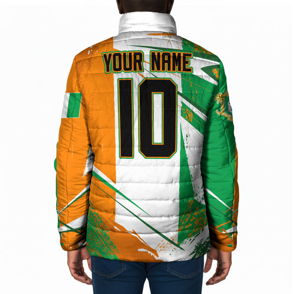 Personalized Ivory Coast Football Padded Jacket African Elephant Trophy