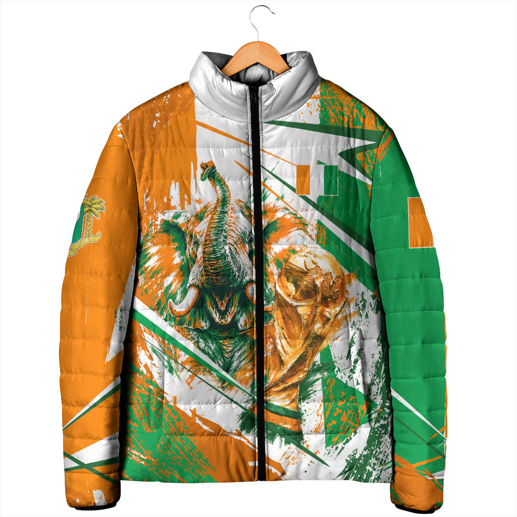 Personalized Ivory Coast Football Padded Jacket African Elephant Trophy
