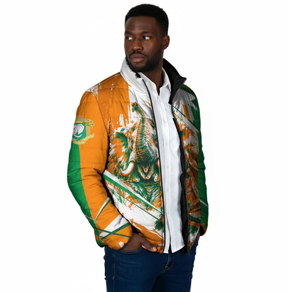 Personalized Ivory Coast Football Padded Jacket African Elephant Trophy