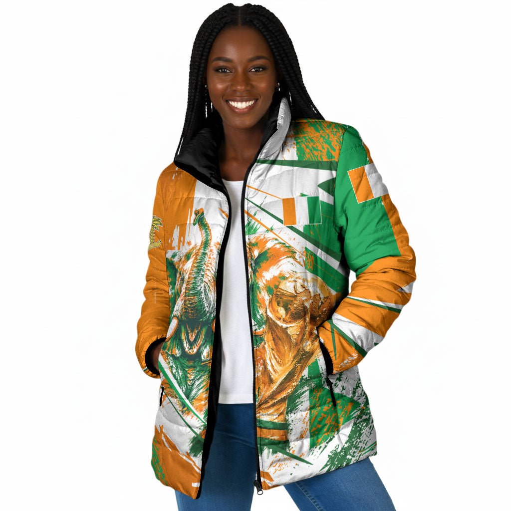 Personalized Ivory Coast Football Padded Jacket African Elephant Trophy