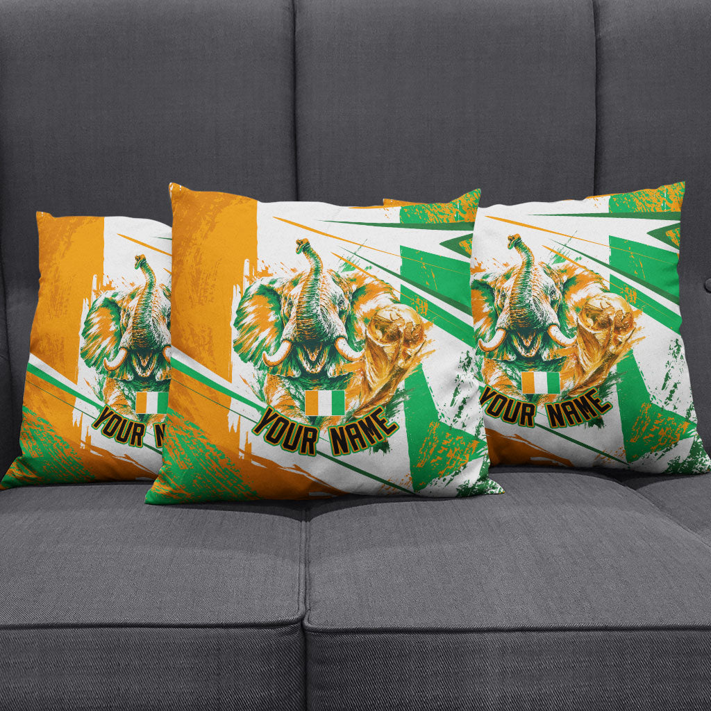 Personalized Ivory Coast Football Pillow Cover African Elephant Trophy