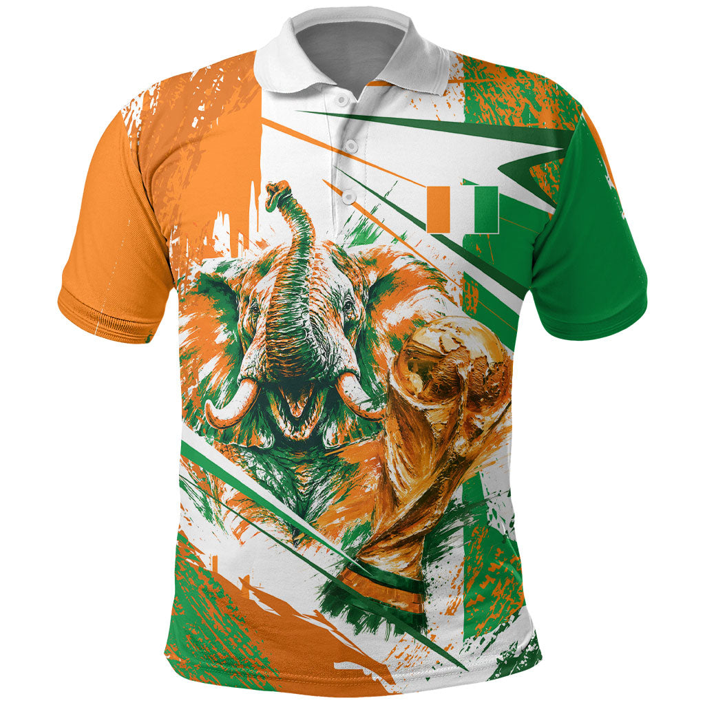 Personalized Ivory Coast Football Polo Shirt African Elephant Trophy
