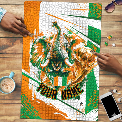 Personalized Ivory Coast Football Puzzle African Elephant Trophy