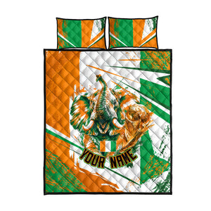 Personalized Ivory Coast Football Quilt Bed Set African Elephant Trophy