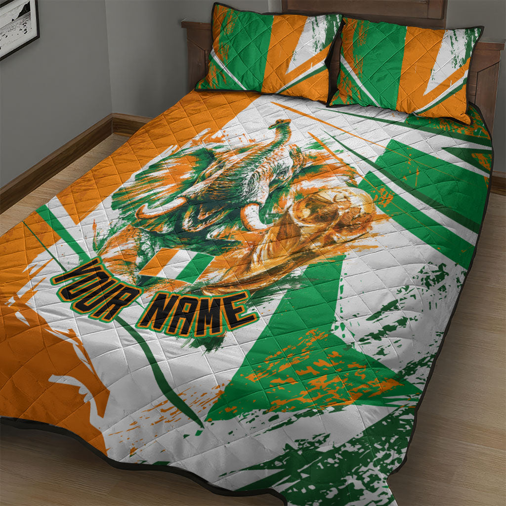 Personalized Ivory Coast Football Quilt Bed Set African Elephant Trophy
