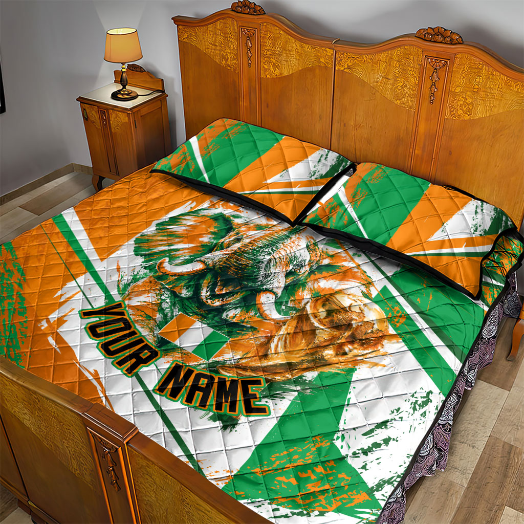 Personalized Ivory Coast Football Quilt Bed Set African Elephant Trophy