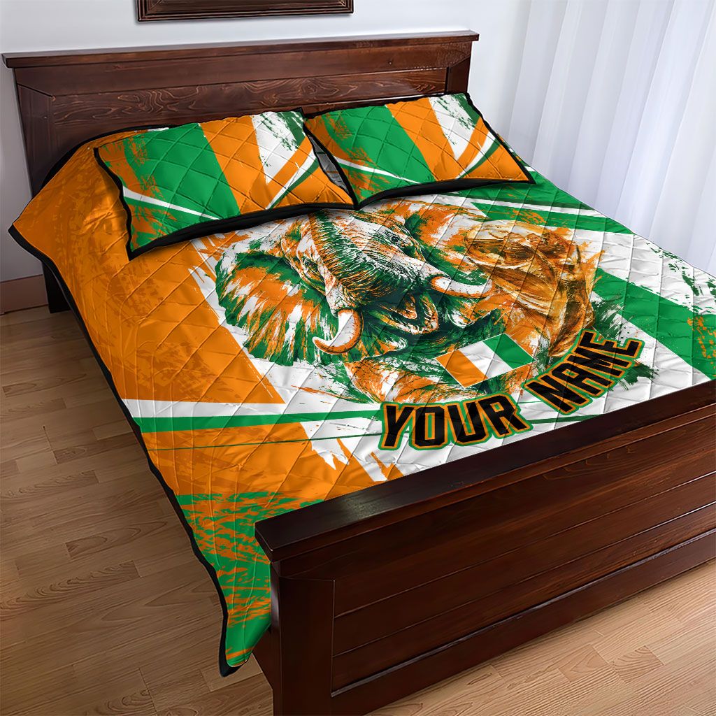 Personalized Ivory Coast Football Quilt Bed Set African Elephant Trophy