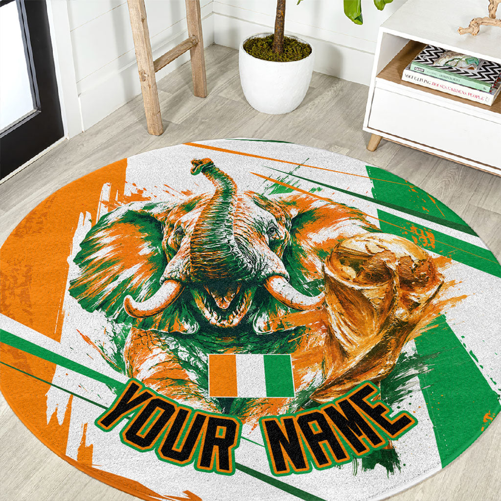Personalized Ivory Coast Football Round Carpet African Elephant Trophy
