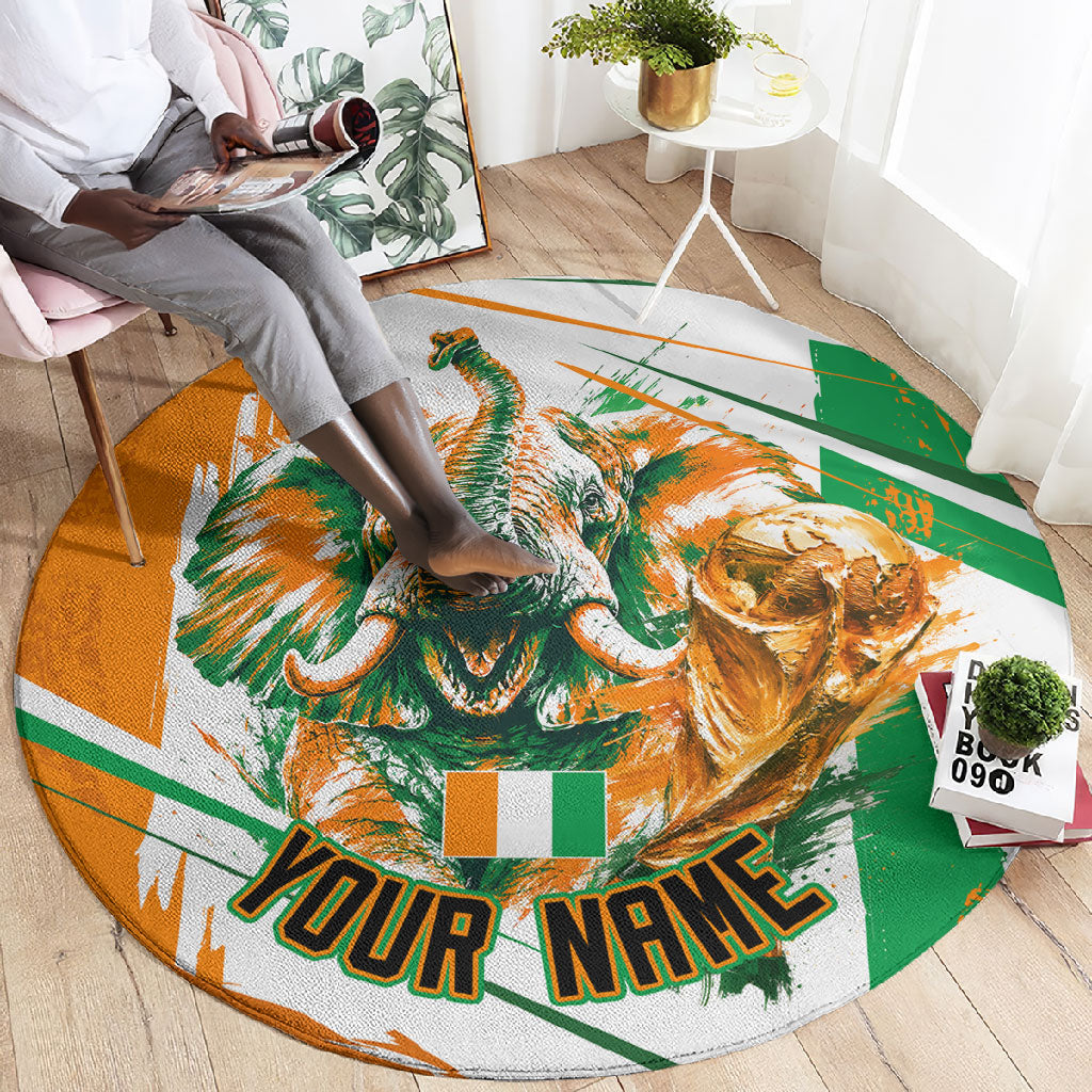 Personalized Ivory Coast Football Round Carpet African Elephant Trophy