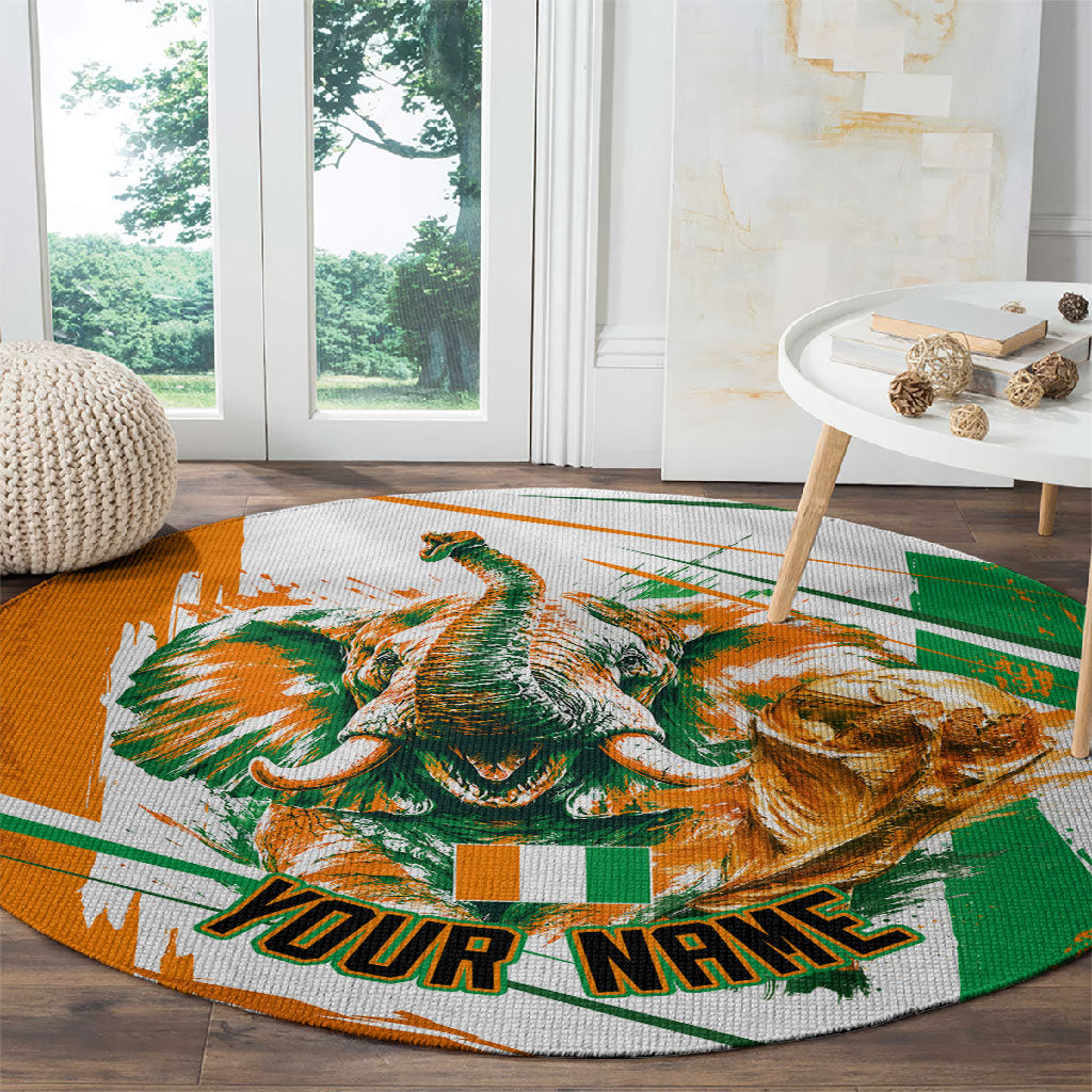 Personalized Ivory Coast Football Round Carpet African Elephant Trophy