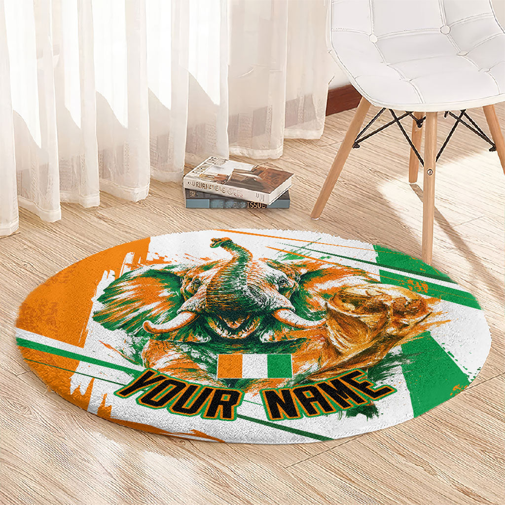 Personalized Ivory Coast Football Round Carpet African Elephant Trophy