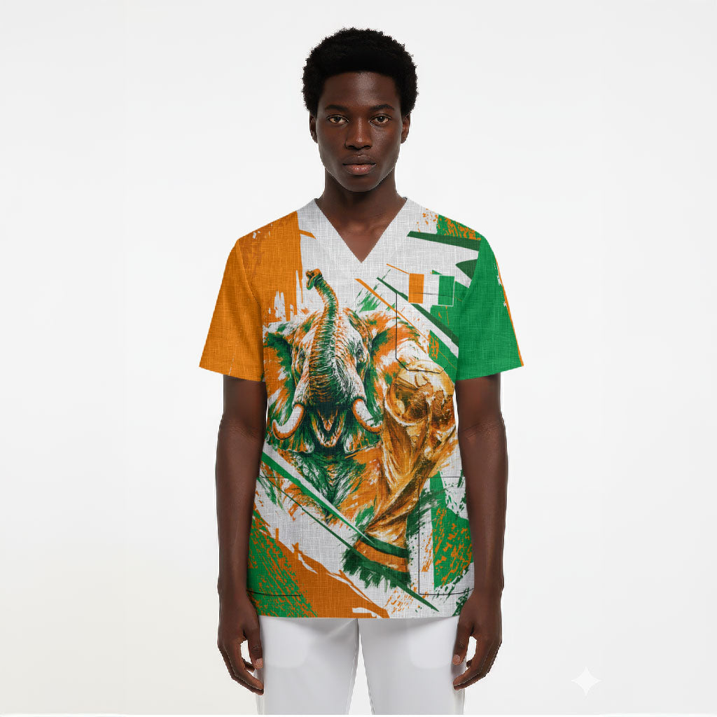 Personalized Ivory Coast Football Scrub Top African Elephant Trophy