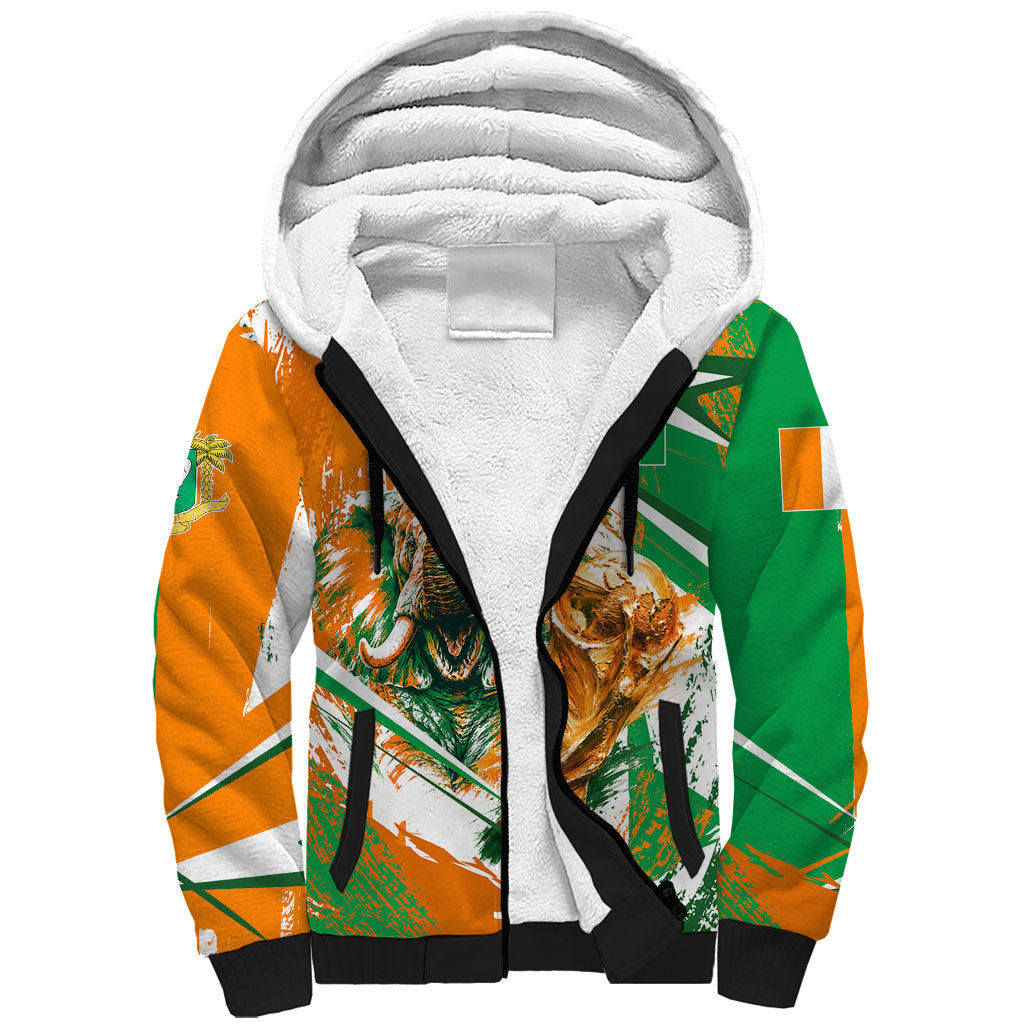 Personalized Ivory Coast Football Sherpa Hoodie African Elephant Trophy