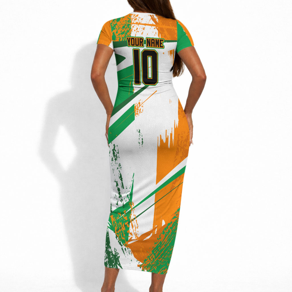 Personalized Ivory Coast Football Short Sleeve Bodycon Dress African Elephant Trophy