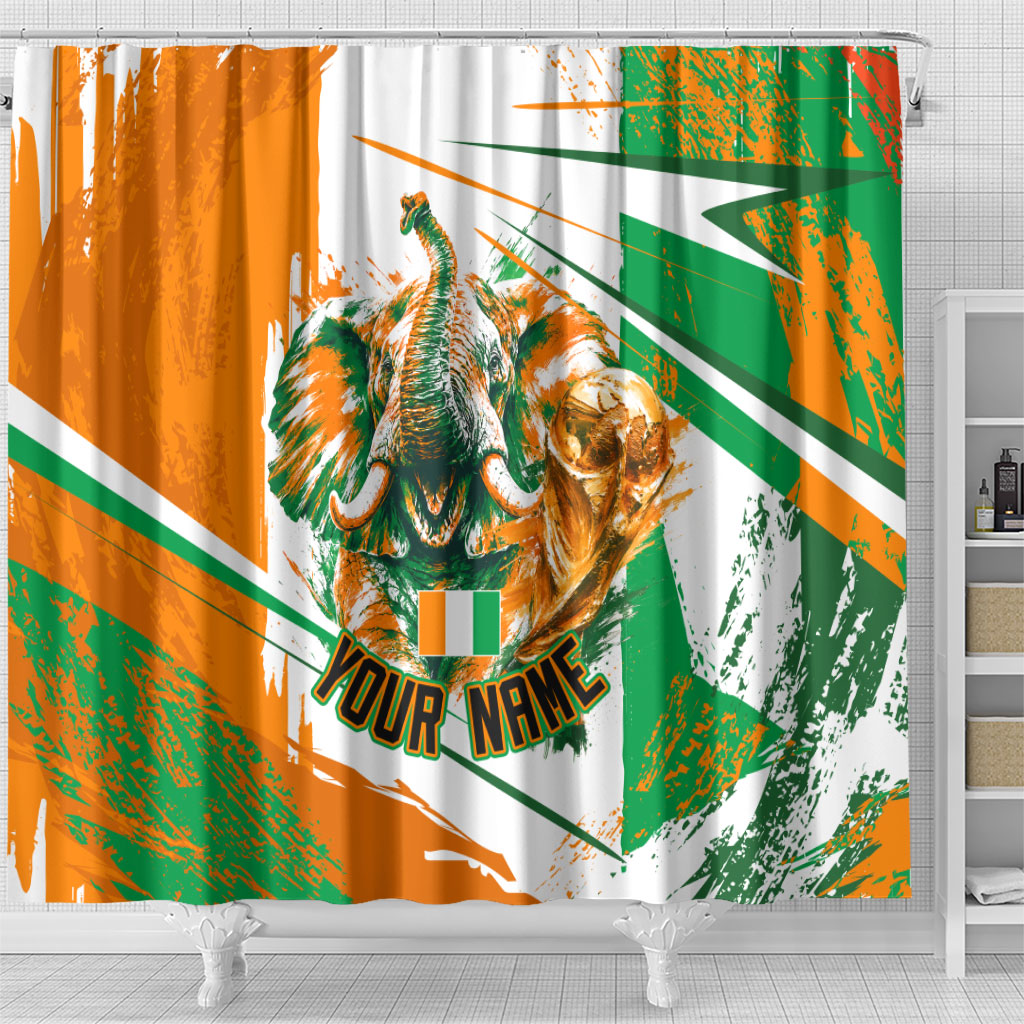 Personalized Ivory Coast Football Shower Curtain African Elephant Trophy