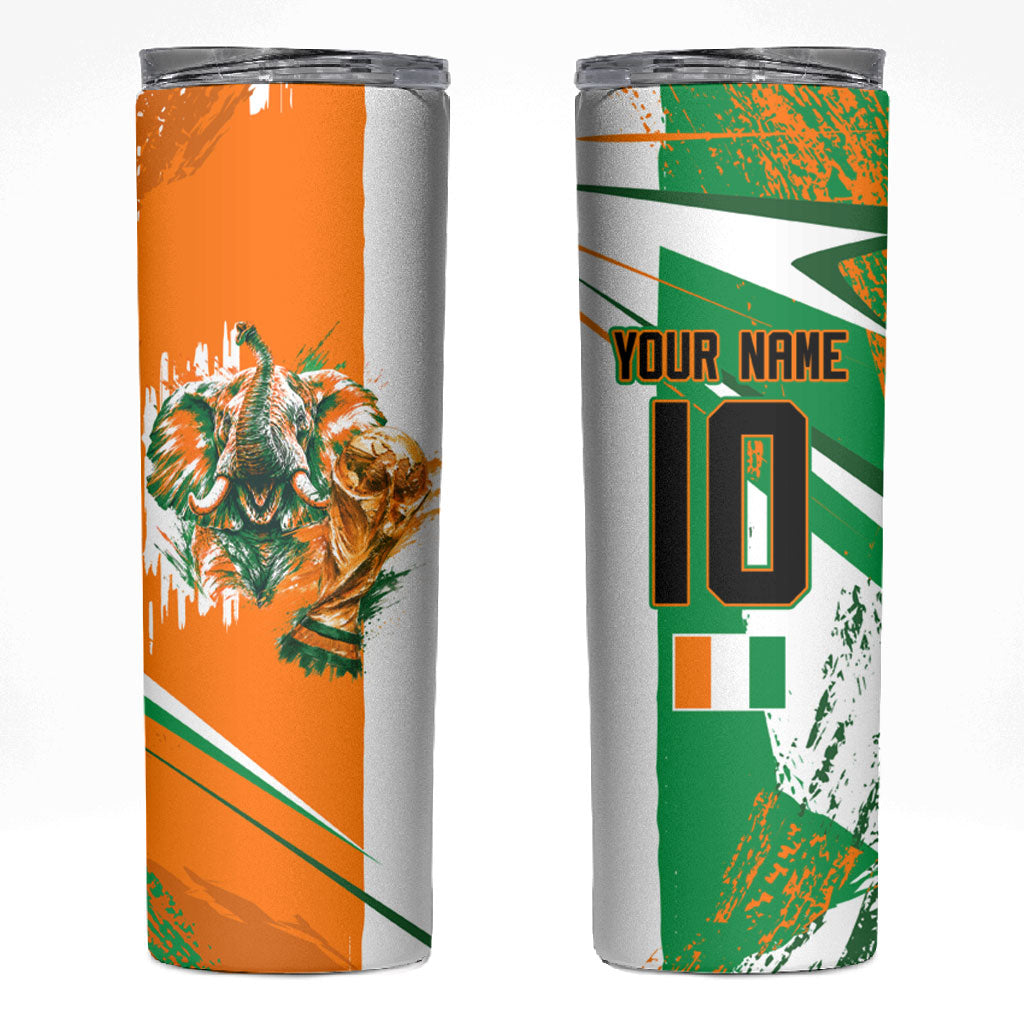 Personalized Ivory Coast Football Skinny Tumbler African Elephant Trophy