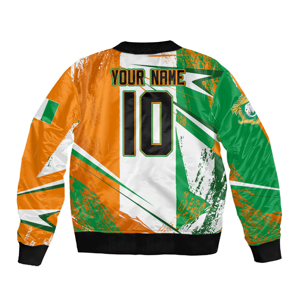 Personalized Ivory Coast Football Sleeve Zip Bomber Jacket African Elephant Trophy