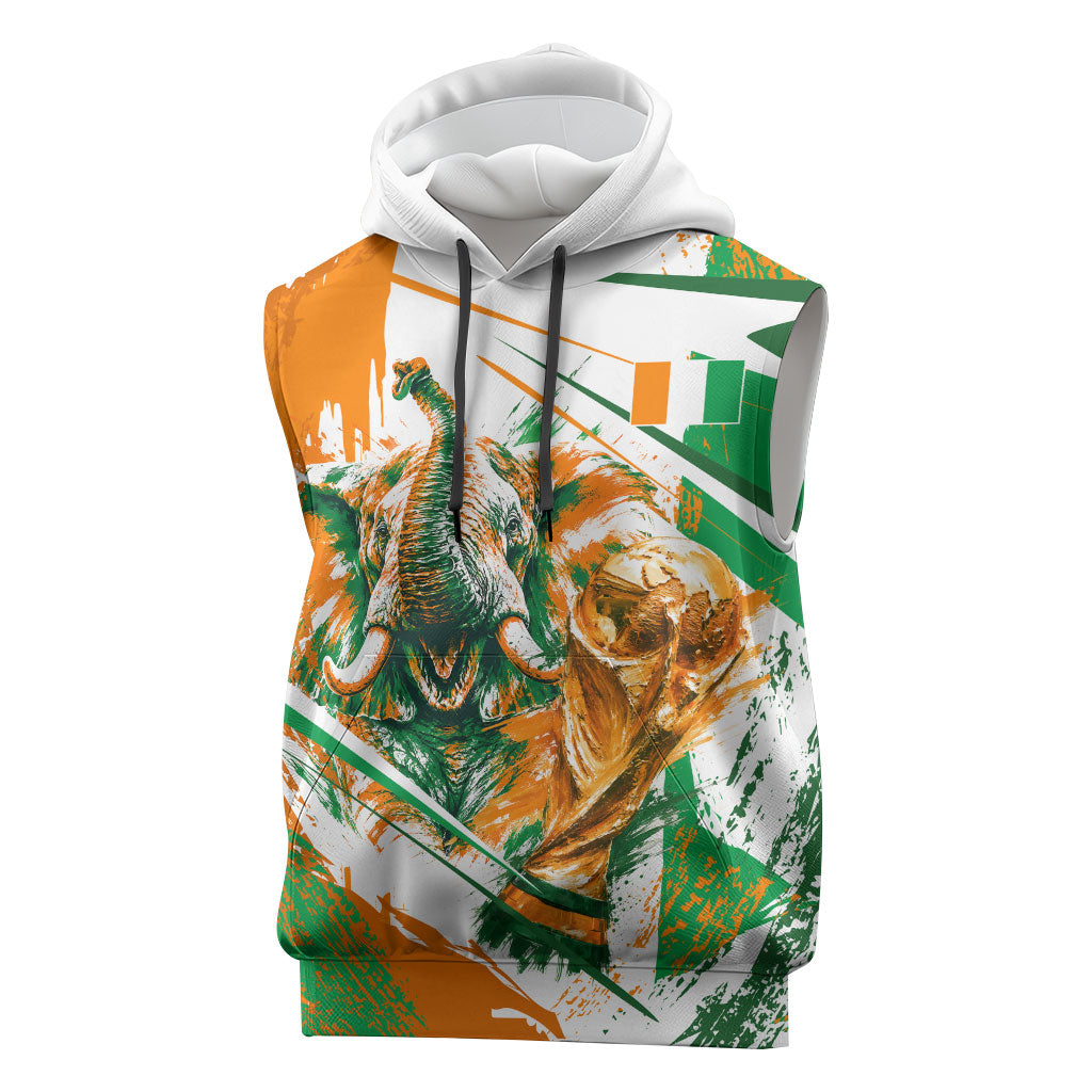 Personalized Ivory Coast Football Sleeveless Hoodie African Elephant Trophy