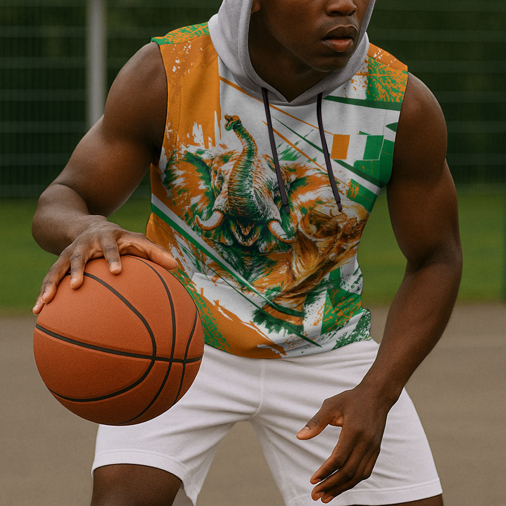 Personalized Ivory Coast Football Sleeveless Hoodie African Elephant Trophy