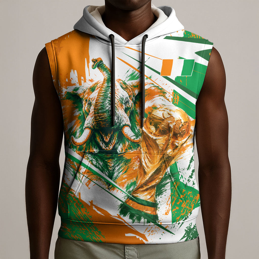 Personalized Ivory Coast Football Sleeveless Hoodie African Elephant Trophy