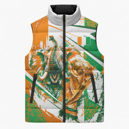 Personalized Ivory Coast Football Sleeveless Puffer Jacket African Elephant Trophy